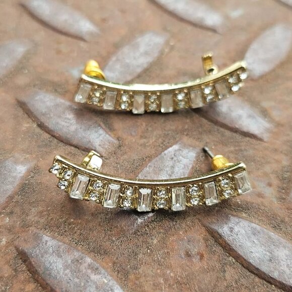 Girly Earrings Gold Tone Crystal accent Fashion Jewelry Climber Earrings New - Picture 4 of 12